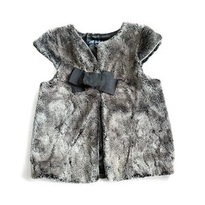 Lili Gaufrette Vintage Girls Brown Faux Fur Vest with Bow Holiday Festive size 8